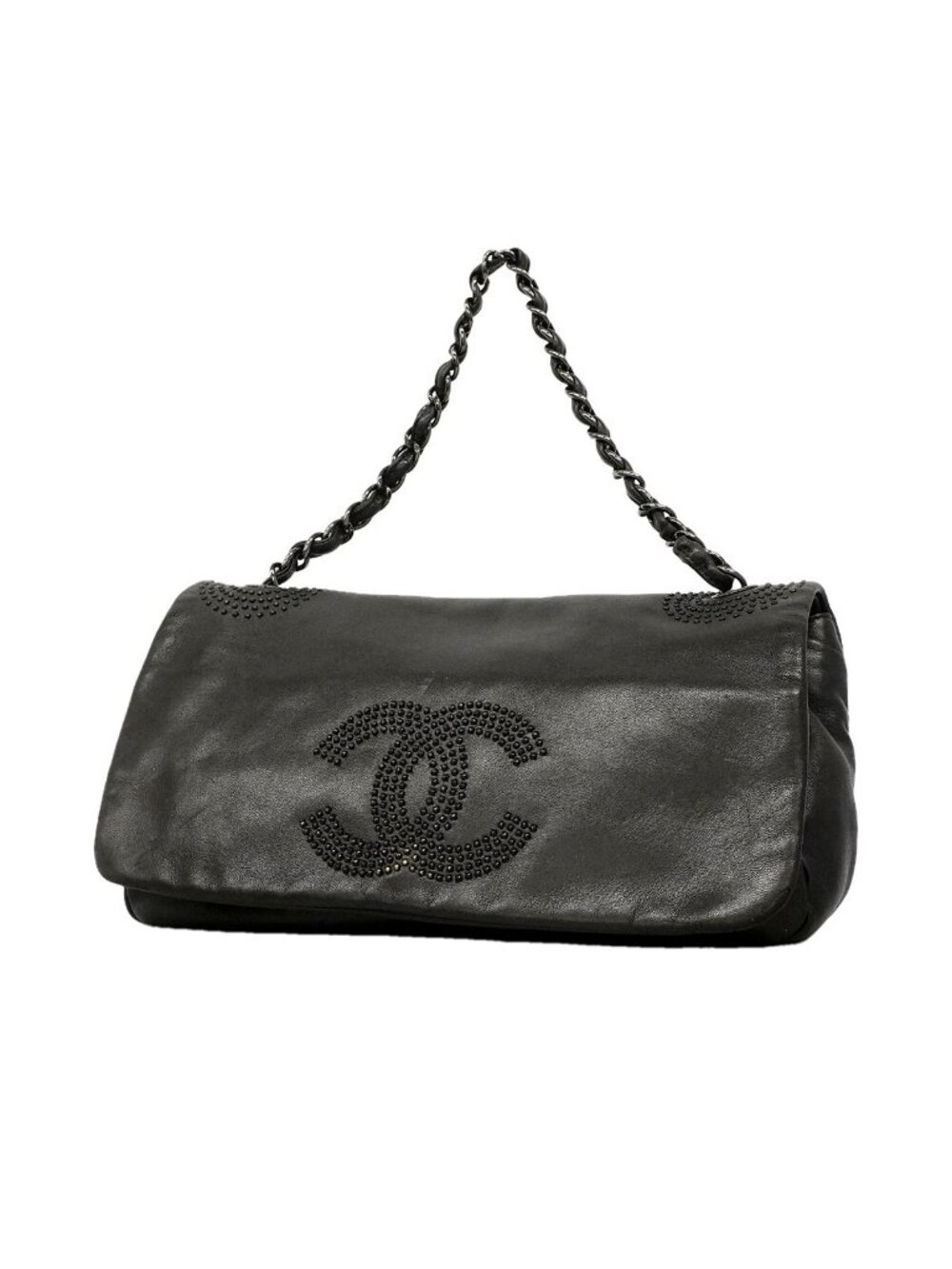 Chanel Shoulder Bag Lambskin Black Silver